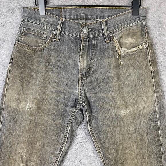 Levis 514 Jeans Mens 28x28 Gray Denim Distressed Straight Leg Grunge Thrashed - Picture 3 of 16